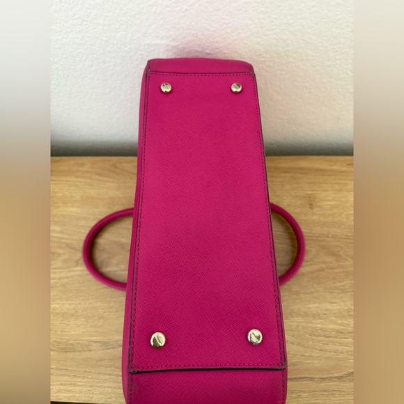 Henri Bendel Large West 57th Satchel Fuchsia Pink Saffiano Leather Crossbody Bag - Picture 9 of 16